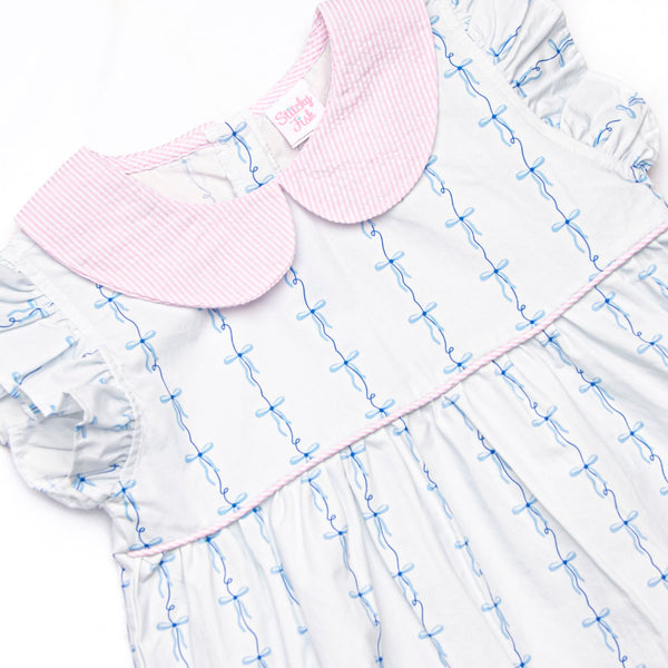Satin Ribbon Seersucker Diaper Set, Blue