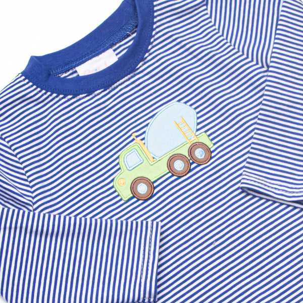 Concrete Carrier Applique Pant Set, Blue Stripe