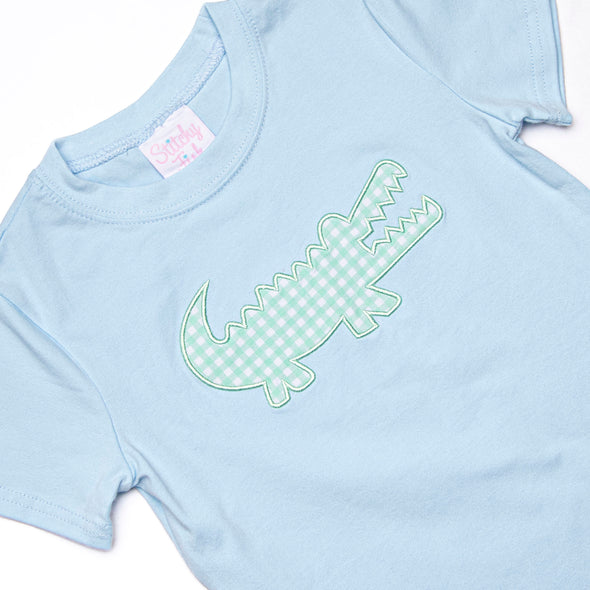 Crocodile Cutie Applique Short Set, Blue