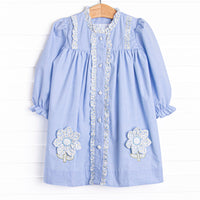 Bleu: Louise Applique Long Sleeve Dress, Blue Gingham