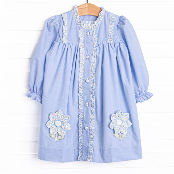 Bleu: Louise Applique Long Sleeve Dress, Blue Gingham