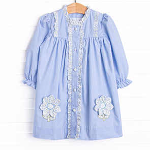 Bleu: Louise Applique Long Sleeve Dress, Blue Gingham