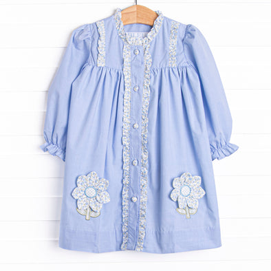 Bleu: Louise Applique Long Sleeve Dress, Blue Gingham