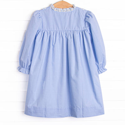 Bleu: Louise Applique Long Sleeve Dress, Blue Gingham