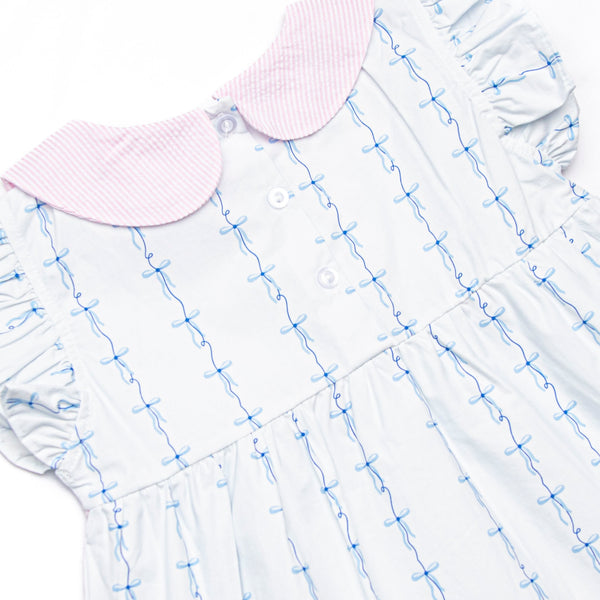 Satin Ribbon Seersucker Diaper Set, Blue