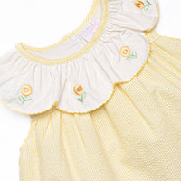 Sunny Day Sprouts Embroidered Scalloped Bib Short Set, Yellow