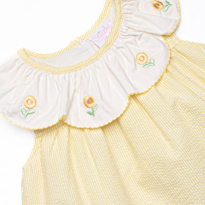 Sunny Day Sprouts Embroidered Scalloped Bib Short Set, Yellow