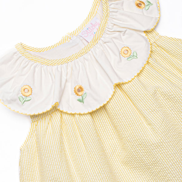 Sunny Day Sprouts Embroidered Scalloped Bib Short Set, Yellow