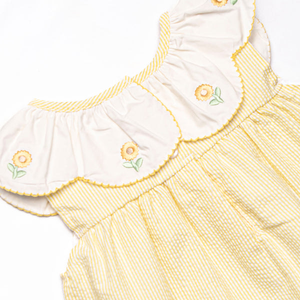 Sunny Day Sprouts Embroidered Scalloped Bib Short Set, Yellow