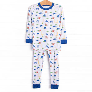 Down Field Dreamer Bamboo Pajama Set, Blue