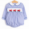 Finley Firetruck Smocked Bubble, Blue