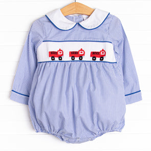 Finley Firetruck Smocked Bubble, Blue