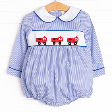 Finley Firetruck Smocked Bubble, Blue