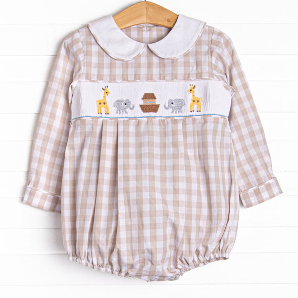 Noah's Ark Smocked Bubble, Tan