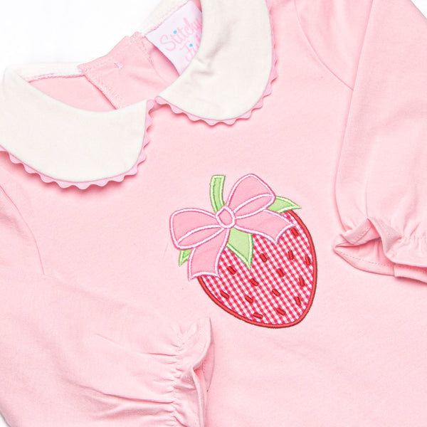 Berry Bows Applique Romper, Pink
