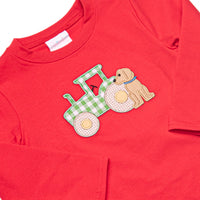 Tractor Tag Along Applique Top, Red