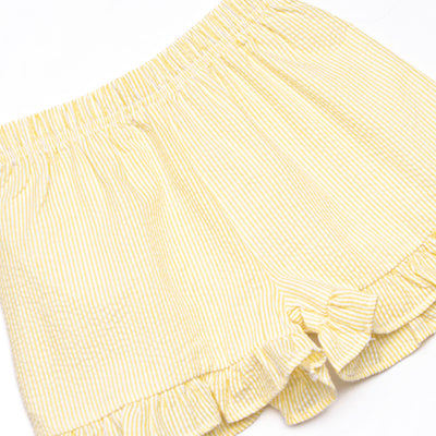 Sunny Day Sprouts Embroidered Scalloped Bib Short Set, Yellow