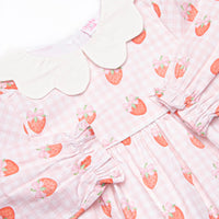Berry Bows Scalloped Collar Long Sleeve Dress, Pink