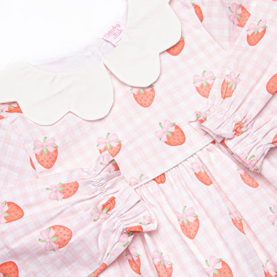 Berry Bows Scalloped Collar Diaper Set, Pink