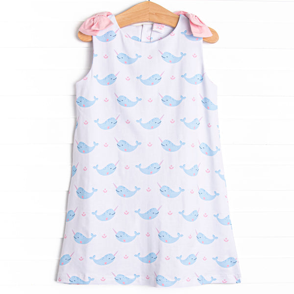 Nellie Narwhal Bow Dress, Blue