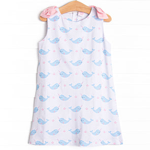 Nellie Narwhal Bow Dress, Blue