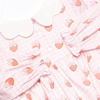 Berry Bows Scalloped Collar Long Sleeve Dress, Pink