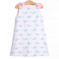 Nellie Narwhal Bow Dress, Blue