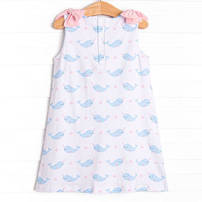 Nellie Narwhal Bow Dress, Blue