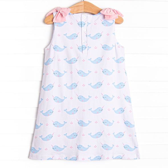 Nellie Narwhal Bow Dress, Blue