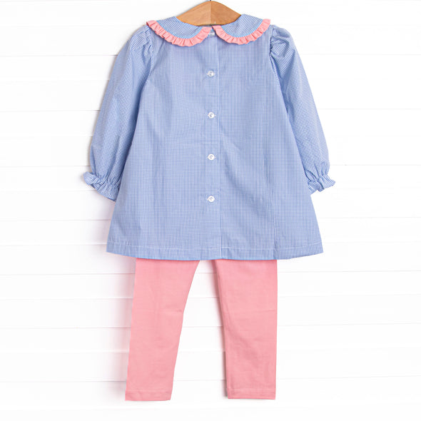 French Knot Frills Embroidered Legging Set, Blue