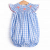 Seaside Stars Smocked Bubble, Blue Check