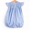 Seaside Stars Smocked Bubble, Blue Check