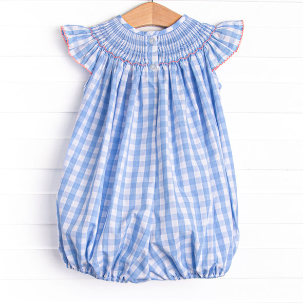 Seaside Stars Smocked Bubble, Blue Check