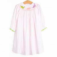 Dino Parade Smocked Dress, Pink