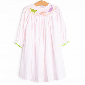 Dino Parade Smocked Dress, Pink