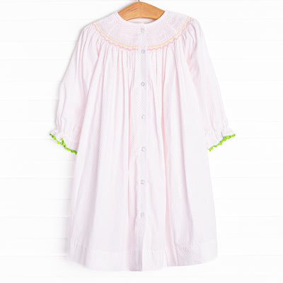 Dino Parade Smocked Dress, Pink
