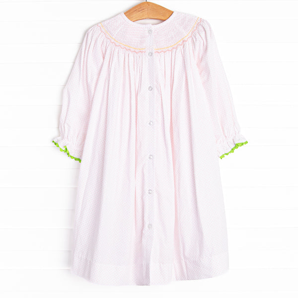 Dino Parade Smocked Dress, Pink