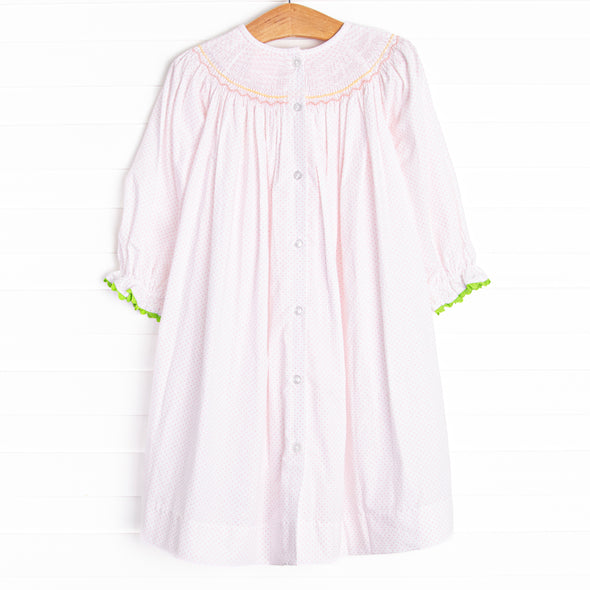 Dino Parade Smocked Dress, Pink