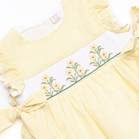 Sunny Day Sprouts Smocked Side Tie Dress, Yellow