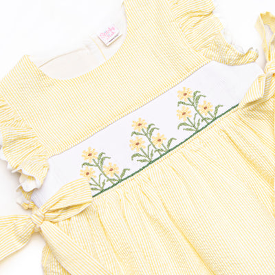 Sunny Day Sprouts Smocked Side Tie Dress, Yellow