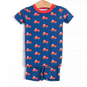 Sound the Alarm Bamboo Pajama Short Set, Blue