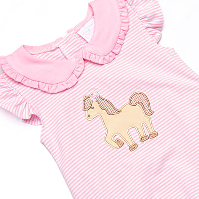 Giddy-Up Gallop Applique Bubble, Pink Stripe