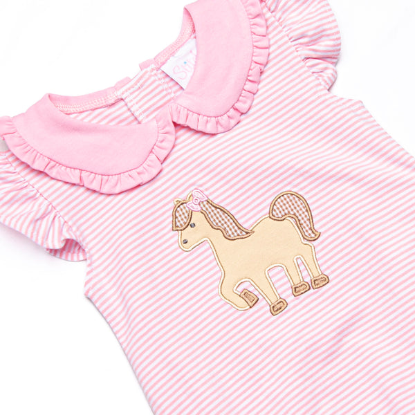 Giddy-Up Gallop Applique Bubble, Pink Stripe