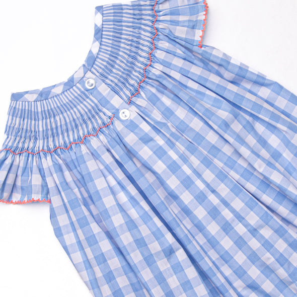 Seaside Stars Smocked Bishop Dress, Blue Check