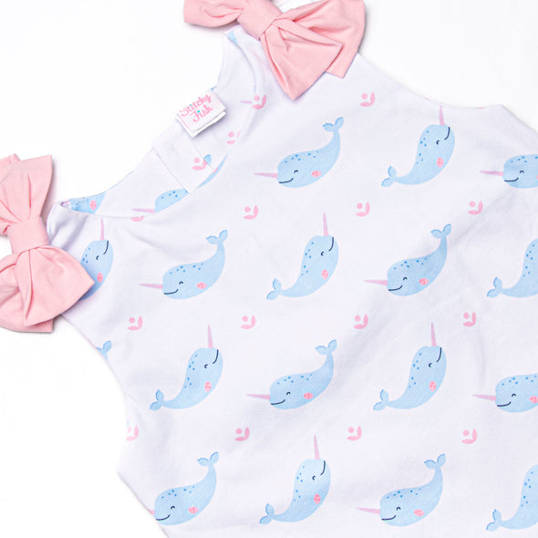 Nellie Narwhal Bow Dress, Blue