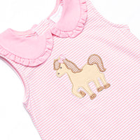 Giddy-Up Gallop Applique Short Set, Pink Stripe