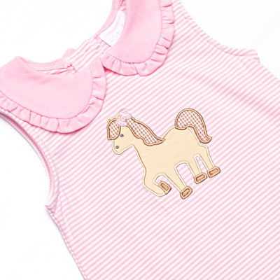 Giddy-Up Gallop Applique Short Set, Pink Stripe