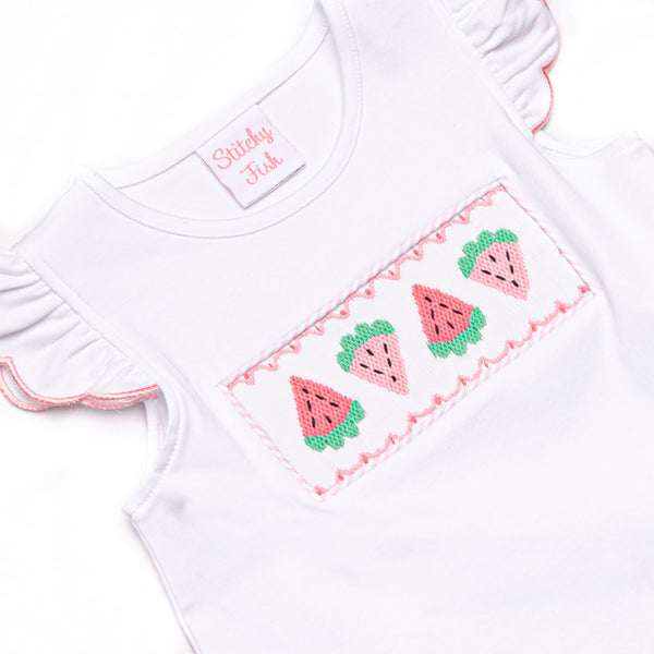 Scalloped Slices Smocked Ruffle Short Set, Pink