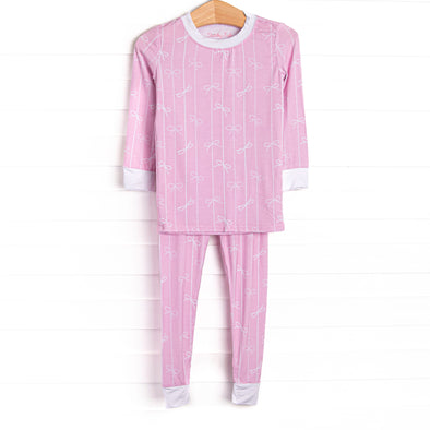 Ribbon Rows Bamboo Pajama Set, Pink