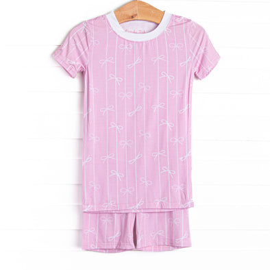 Ribbon Rows Bamboo Pajama Short Set, Pink